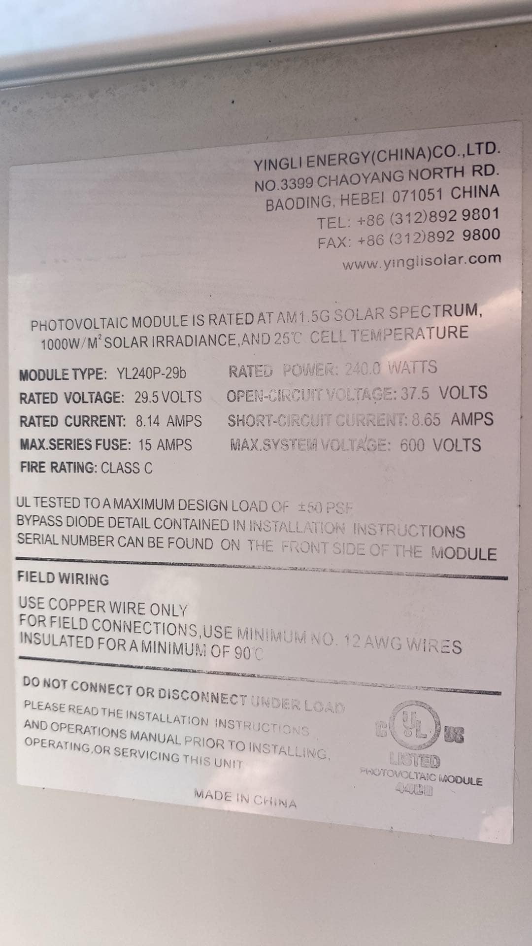 USED Yingli SOLAR 240W PV Panels - AFFORDABLE, CLEAN energy - Commercial / Residential / Agricultural